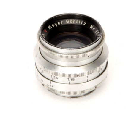 A Meyer Gorlitz Primoplan f/1.9 58mm Lens, aluminium, serial no. 1126710, body, G-VG, elements, G, some light internal haze a