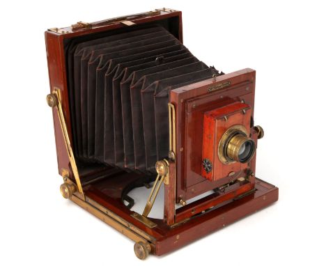 A William Butcher & Sons National Mahogany Half Plate Field Camera, 1900-1905, with Aldis Uno Anastigmat f/7.7 7.5" brass len