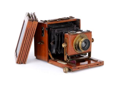 A S. J. Levi 'The Minia' Quarter Plate Tropical Camera, 1900, with unmarked rotary Waterhouse stop f/16 brass lens, in shutte