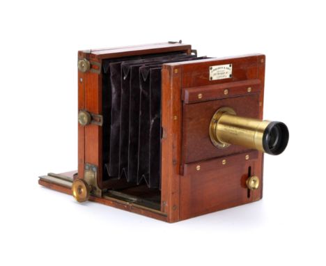 A J. Robinson & Sons 5x5" Mahogany Tailboard Camera, 1880, with Beck No.1 Simple telephoto lens, brass, serial no. 16588, bod