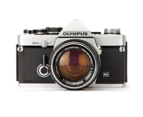 An Olympus OM-2n SLR Camera, chrome, serial no. 880313, with G.Zuiko Auto-S f/1.4 50mm lens, chrome nose, serial no. 204889, 