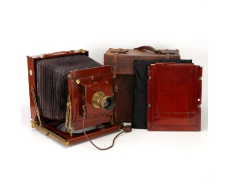 A Thornton-Pickard Royal Ruby 10x8" Mahogany Field Camera, 1907, triple extension, rotating back, with unmarked f/8 brass len