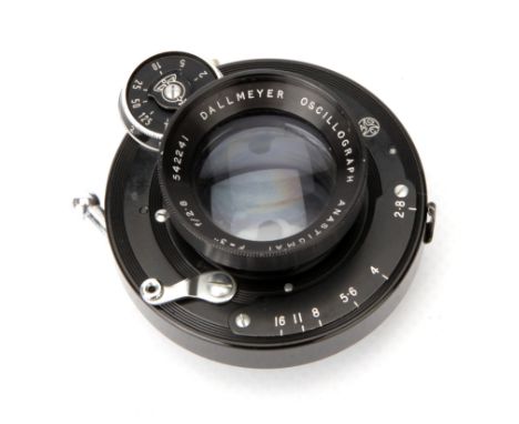 A Dallmeyer Oscillograph f/2.8 3" Lens, black, serial no. 542241, in ACG shutter, body, VG, shutter working, elements, G-VG, 