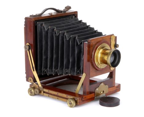 A William Butcher & Sons Coronet No.2 Quarter Plate Mahogany Field Camera, 1913, with unmarked f/8 brass lens, body, G, lens 