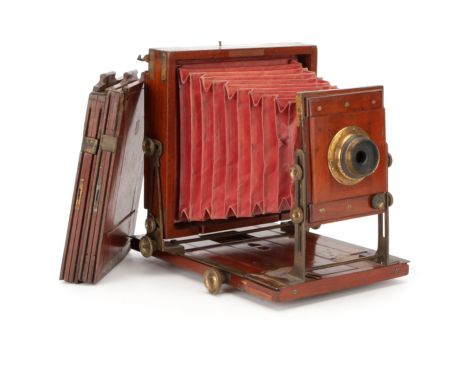 A J. Lancaster & Son Special Instantograph Patent Half Plate Hybrid Mahogany Tailboard Camera, 1885, with J. Lancaster f/10 b