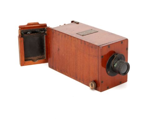 A John Browning Mahogany Box Camera, 1860-1865, 1Â½x2Â½", with unmarked rotary Waterhouse stop lens, body, VG, lens, VG, with