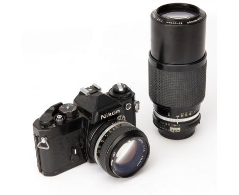 A Nikon FE SLR Camera, black, serial no. 3162679, with Nikkor Ai f/1.4 50mm lens, black, serial no. 4568097, body, G-VG, shut