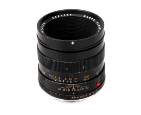 A Leitz Emacro-Elmarit-R f/2.8 60mm Lens, black, serial no. 2831138, body, F-G, elements, VG, some very light internal haze