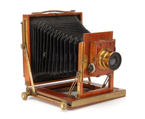 A Kemp & Co. KC No.3 Half Plate Mahogany Field Camera, triple extension, 1880, with unmarked f/8 brass lens, in shutter, body