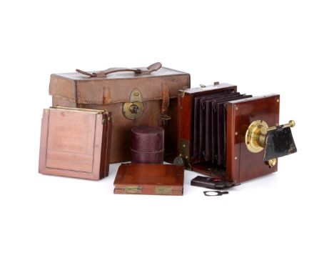 A Unique J. H. Dallmeyer 3Â¼x3Â¼ Mahogany Tailboard Camera, 1860-1870, with J. H. Dallmeyer Rapid Rectalinear 5x4" Waterhouse