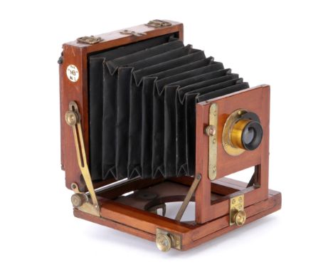 A Marlow Brothers MB No.1 Quarter Plate Mahogany Field Camera, 1900, with unmarked rotary Waterhouse stop brass lens, body, V