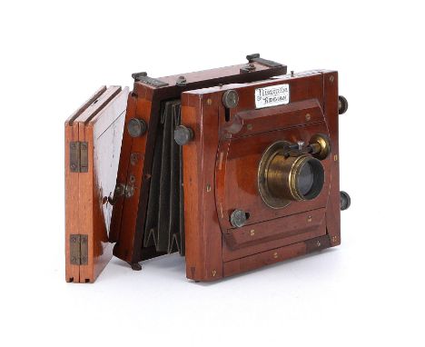 A J. Lancaster & Son Instantograph Quarter Plate Mahogany Tailboard Camera, 1887, with unmarked rack & pinion brass lens, bod