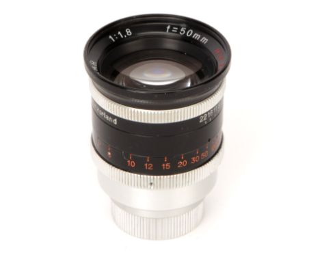 A Kern Pizar H16 RX f/1.8 50mm Lens, black, serial no. 757986, body, G-VG, rear mount slightly loose, elements, G-VG, some li