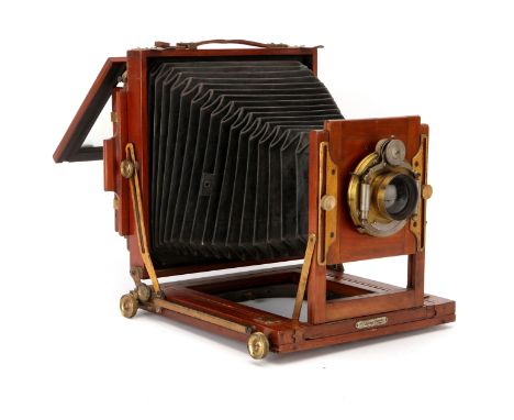 A Riley Brothers 'The Stanley' Half Plate Mahogany Field Camera, 1891, with Aldis No.3 Anastigmat f/6 brass lens, in Bausch &