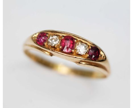 An Edwardian ruby and diamond ring, hallmarked 18ct gold, sponsor's mark 'H.S', Chester 1905, gross wt. 3.2g, size R.  