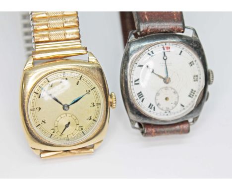 A 9ct gold cased Unitas wristwatch, circa 1940, 15 jewel manual wind movement, case width 23mm, together with a silver cased 