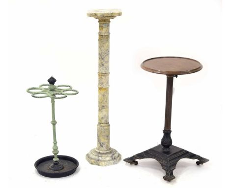 Cast iron square table/ledge base, with reeded copper support (with related circular table top), base 15.5" x 15.5"; together