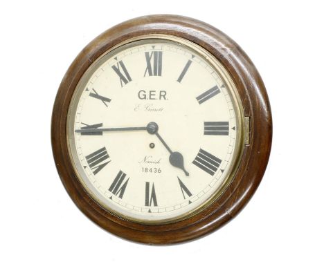 Replica G.E.R railway wall dial clock, case 16" diameter (pendulum) 