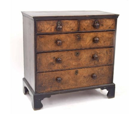 19th century walnut chest of drawers, the moulded top over two short and three long drawers, upon bracket feet, 40" wide, 21"