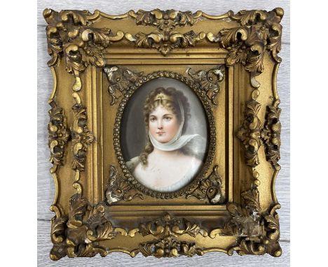 Continental&nbsp;School (20th century) - portrait of an elegantly dressed young lady, a painted plaque, possibly after the Be