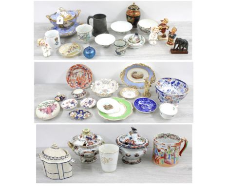 Large collection of assorted porcelain and pottery including tureens, teapots, tea bowls/cups and saucers, Hummel figurines e