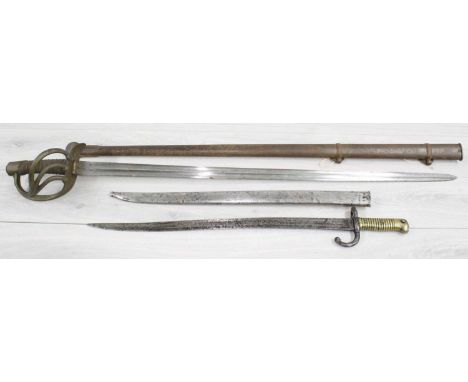 Cavalry sword with&nbsp;metal scabbard,&nbsp;stamped and impressed numberings to the hilt and blade, 46" overall; together wi