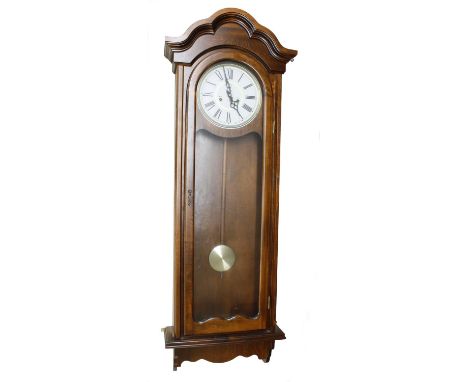 Large 31 day two-train Vienna type wall clock, the dial signed Polaris, 59" high (pendulum and one weight) 