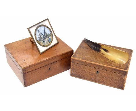 Good quality Swiss 8 Day easel square clock timepiece, with a painted dial depicting figures at a fountain, 4" square; two 19