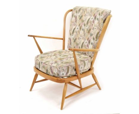 Ercol beech framed stick back lounge chair, 28" wide, 28" deep approx, 32" high back 