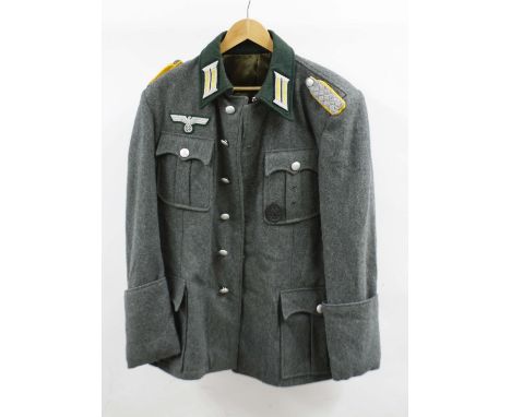 Replica German army Officer's uniform jacket, with officer's rope twist epaulets; together with pair of grey wool trousers (2