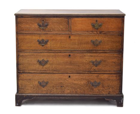Georgian oak chest of drawers, the rectangular top with two short over three graduated long drawers upon bracket feet, 43" wi