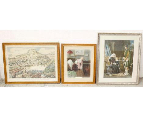 Large framed lithograph 'The Battle of Dundee (Glencoe), October 20, 1899', by GW Bacon &amp; Co. 30" x 22", within maple fra