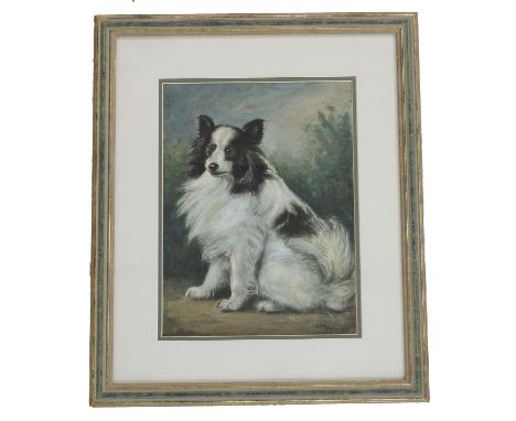 G* R* Minett -&nbsp;study of a seated collie dog, signed and dated 1923, watercolour, 11" x 8" 