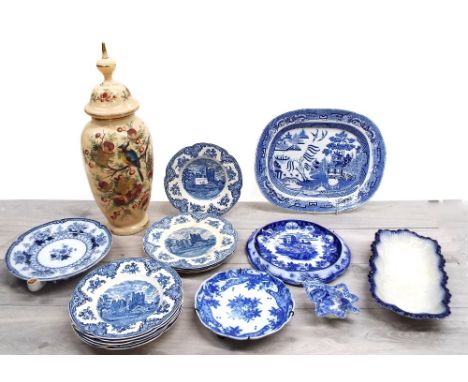 Collection of blue and white transfer print table wares; including Johnson Bros. 'Old Britain Castles', W&amp;B 'Moultan' pat