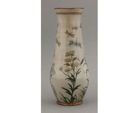 R W Martin & Brothers stoneware vase, dated 1898, incised with dragonflies, insects and plants, incised 'Martin Bros London &