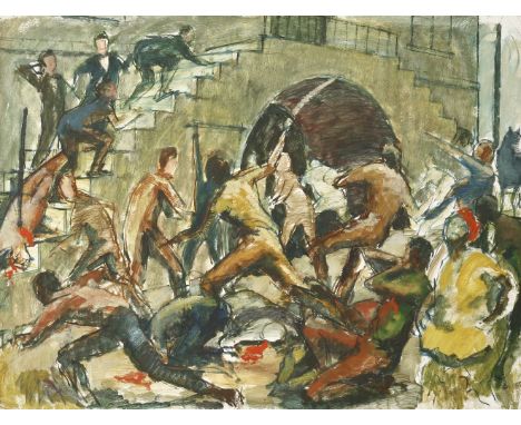 Barrington Watson (Jamaican, b.1931)STUDY FOR BATTLE OF MORANT BAY, 1964Signed with initials, oil on board78 x 102cm Provenan