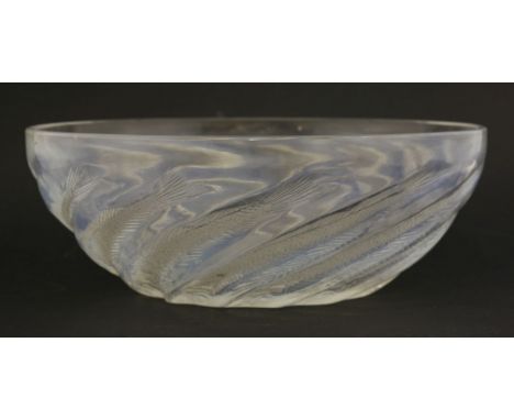 A Lalique 'Poissons No.1' glass bowl,clear and opalescent moulded with fish, moulded 'R. Lalique' and etched 'No. 3211',24cm 