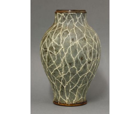 R W Martin & Brothers glazed stoneware vase, dated 1904, the baluster body with a tube-lined glaze, incised '8.1904 Martin Br