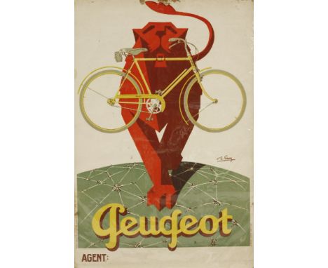 A Peugeot poster,lithograph printed in colour, designed by Georges Favre and printed by Gaillard,59 x 40cm