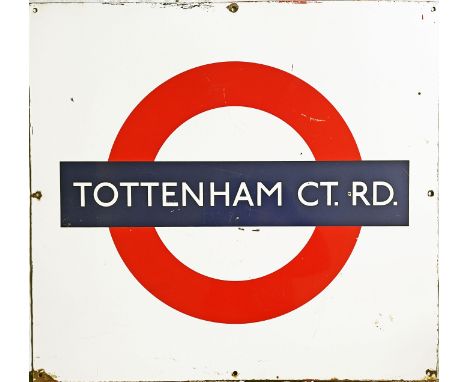 1950s/60s London Underground enamel PLATFORM BULLSEYE SIGN from Tottenham Court Road on the Central and Northern Lines. Measu