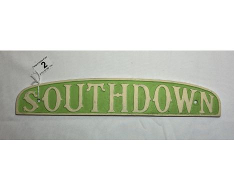 Southdown Radiator badge 38.5cm x 7cm. Repainted in lighter colours. Cast aluminium.
