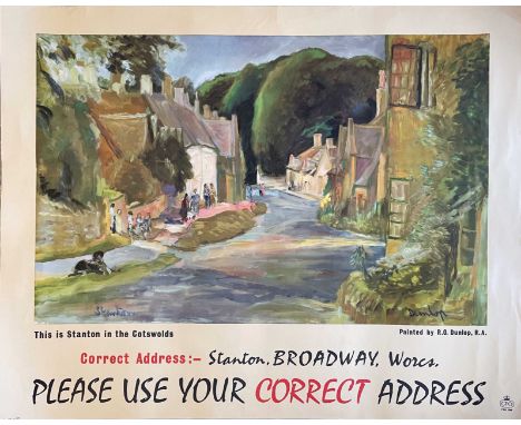 c1961 GPO (Post Office) POSTER from the 'Please use your correct address' series: 'This is Stanton in the Cotswolds' by Ronal