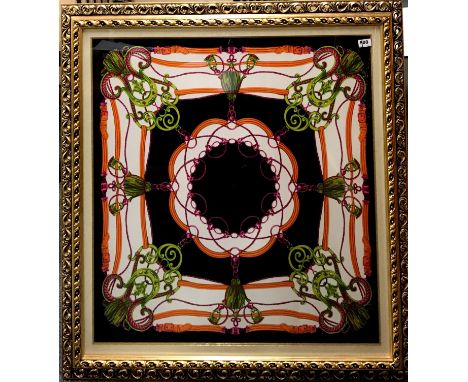 A gilt framed silk scarf, 105 x 105cm.