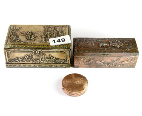 A 19th Century French Delettrez, Paris hammered brass perfume box, 12 x 7 x 5cm, together with a Chinese perfume bottle caske