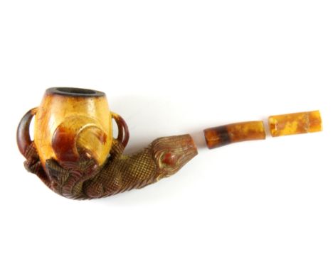 A cased eagle's claw meerschaum pipe, (stem A/F).