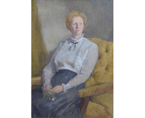 Patrick Edward Phillips (1907-1976),  Portrait of Elizabeth, signed, titled on exhibition label - 'The Mall Galleries, London