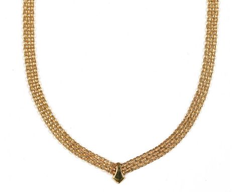 A 9ct gold Bismarck link necklace, with an axe head shaped centrepiece, and side lever clasp, import hallmark Sheffield 1997,