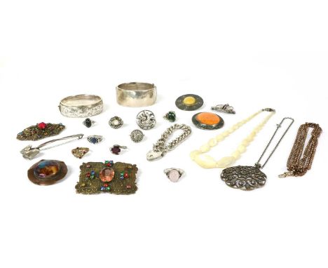 A quantity of jewellery, to include a sterling silver curb link bracelet with heart shaped padlock clasp by E Lilley &amp; Co