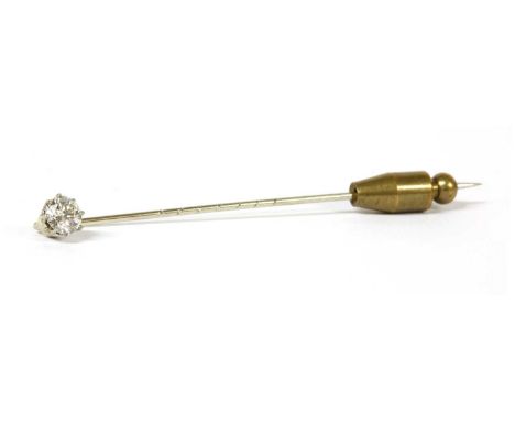 A white gold single stone diamond stick pin, a brilliant cut diamond, with an estimated weight of approximately 0.43ct, claw 