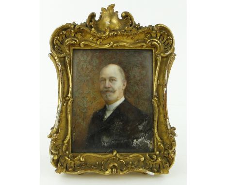 Marie Puisoye (French, 1855-1942),
miniature watercolour on ivory, half length portrait of a gentleman, signed, 4.25" x 3.5",